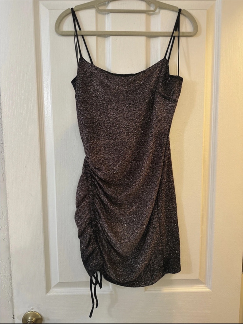 Windsor Black Metallic Ruched Mini Dress
